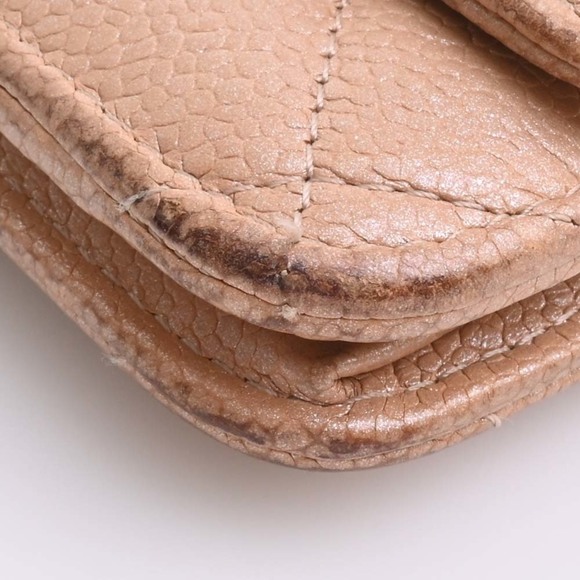 CHANEL Caviar Skin Matelasse Coco Mark Chain Shoulder Long Wallet Beige Ladies - Picture 4 of 10